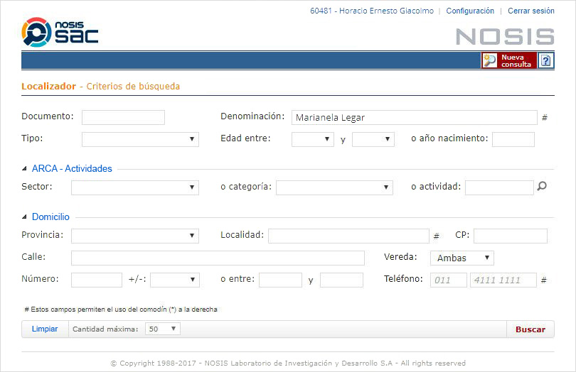 Nosis | SAC, Criterios de Búsqueda